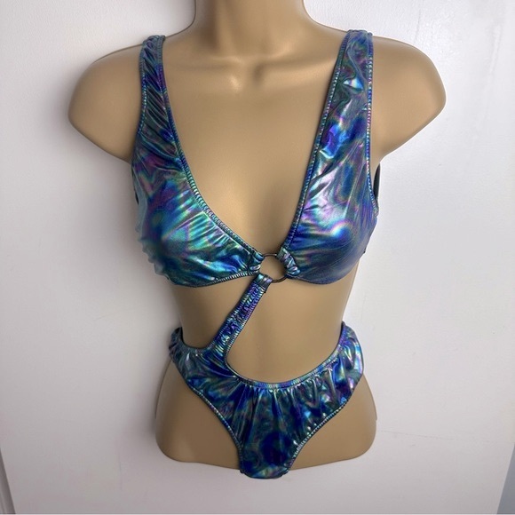 Club Exx X DollsKill Dark Iridescent Prism Cutout Stretchy Trippy Bodysuit NWT S - Picture 1 of 15